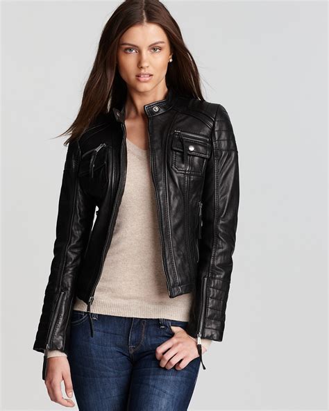 michael michael kors leather zip front moto jacket|Michael Kors leather jacket macy's.